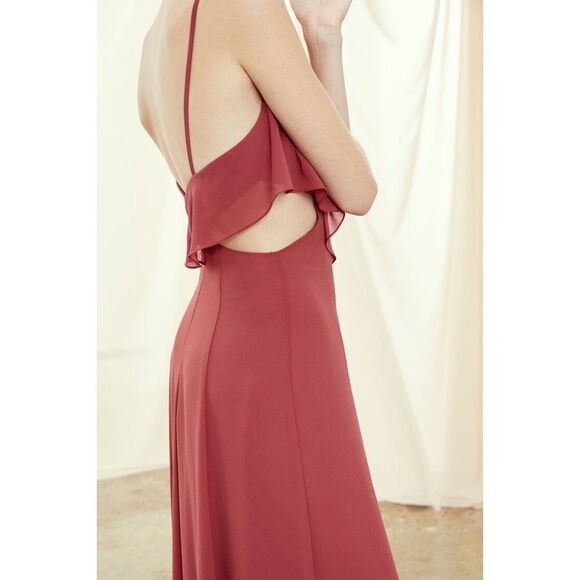 Amsale Arabella Flat Chiffon Maxi Dress Cayenne $270 Sz 10 - Picture 5 of 5